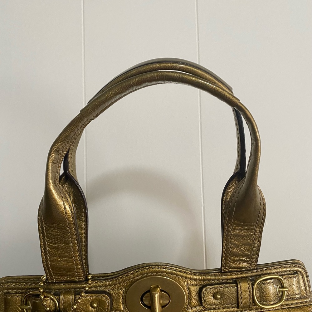 Coach Garnet Patent Leather Metallic Gold Turnlock Satchel Shoulder Handbag - Picture 4 of 11